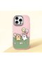 iPhone 15 Pro Max Compatible Case with Camera Protection Pink Silicone Couple Phone Case with Line Pattern