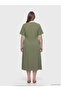 Lcwaikiki Curve Khaki Plus Size V-Neck Pleated Detailed Dress - 4