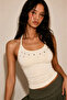 Women's Cream Halter Neck Dropped Crop Top Yf11