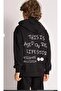 Boy's Black Hooded Printed Tracksuit Set Bottom Top 2 Piece 4036 - 4