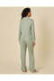 Women Green Striped Satin Long Sleeve Pajama Set - 5