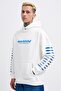 Men's Ripped Effects Sleeves Hooded Sweatshirt Ecru - 3