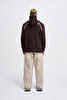 Men's Crochet Embroidered Hooded Sweatshirt Brown - 6