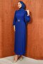 Cobalt Blue Belted Pleated Evening Dress - 5