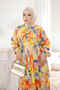 Orange Half-Buttoned Skirt with Elastic Sleeves and Layered Dress - 3