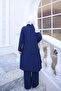 Navy Blue Tunic and Trousers Set with Tie Detail - 5