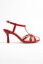 Women's Red Patent Leather Piping Detailed Strapped Pointed Toe Thin Heel Stiletto Classic Heeled Shoes Zare - 6