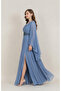 Cape Detailed Beaded Embroidered Plus Size Satin Evening Dress - 4