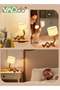 3-Color LED Table Lamp Fabric Lampshade Online Switch Bedside Lamp Solid Wood Base Night Light Home - 6