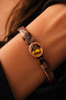 Women's Copper Bracelet with Yellow Topaz Natural Stone and Oval Patterned Embroidery - 2