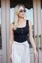 Women's Ribbed Camisole Front Back Square Neck Placketed Body Blouse-Black - 3