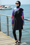 2-Piece Set (with Bonnet Gift) Asymmetrical Collar, Lycra Sleeves, Elastic Waist, Hijab Swimsuit D17 - 2