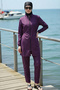 3-Piece Set Front Zippered Burkini with Side Slits and Elastic Back, Hijab Swimsuit Purple - 2