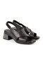 Women's Sandals Cross Wide Strap Sling-Back Thick Medium Heel Leather L078.12101 - 3