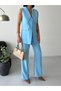 Women's Premium Wide Collar Vest and Pants Set - Baby Blue - 2