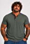 Men's Large Size Single Jersey Polo T-Shirt with Stand Collar 26400 Khaki