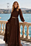 Belted Hijab Dress S0118 Brown - 3