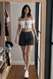 Women's Slim Fit Stoned Black Short Denim Shorts - 3