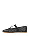 Black Leather/Snf Mesh Women's Flat Ballerinas - 4