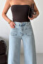 Women's Pocket Detail Basic Loose Ice Blue Denim Trousers - 6