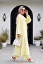 Modal Suit with Scarf Detail, Deep Slit Trousers and Pockets - Yellow - 3