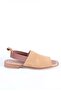 Women's Genuine Leather Flat Sandals with Elastic Back and Blunt Toe, Suede Tan