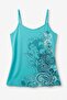 Turquoise Flower Motif Y2K Strap Blouse - 2