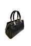 Simple and Stylish Accessory Detail Bag with Hand Grip and Crossbody Strap, Patent Leather, Black
