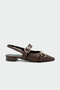 Round Buckle Detailed Pointed Toe Women's Bitter Brown Ballerinas
