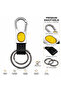 Premium Leather Keychain with Stone Carabiner Hook - Yellow Reflective & Double Ring - 2