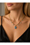 Women's Luxury Design Blue Stone Pendant Gold Chain Necklace