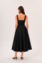 Black Pocketed Square Collar Flounce Mid-Length Cotton Dress - 7