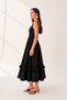 Black Ruffled Hem Square Neck Cotton Mid-Length Dress - 7