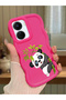 Vivo Y16 Compatible Case Camera Protector Red Silicone Couple Phone Case Panda Pattern