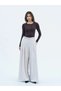 Women's Beige Belt Detailed Double Pleated Wide Leg Palazzo Trousers