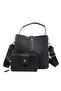 Women's Wallet and Shoulder Bag Combination with Lock Detail in Black-Tan - 3