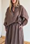 Brown Wrinkled Shirt Skirt Set - 51159 - 6