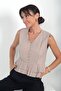 Women's V-Neck Metal Button Ruffle Sleeveless Modal Blouse