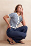 Women's Blue / Ecru Patterned Knitwear Look Regular Fit Crew Neck Buttoned Short Sleeve Cardigan Romilly - 3