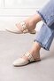 Salerno Beige Wrinkled Patent Leather Gold Buckle Thick Strap Closed Front Women's Slippers - 2