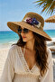 High Quality Camel Imported Straw Flower Detailed Women's Beach Hat