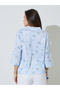 Blue Floral Print 3/4 Sleeves Blouse - 5