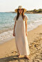 Beige Wide Straw Hat with Fringe Detail Hsr2611 - 2