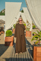Women's Three-Piece Detailed Waist-Tie Linen Kimono Set Brown - 4