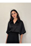 Satin Look Retro Model Loose Short Sleeve Shirt for Women Shiny Black - 3