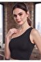 Women's Black One-Shoulder Diver Bustier Crop Top, Flexible and Stylish Design - 3