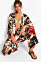 Patterned Summer Viscose Kimono Trousers Set Lrn0013 Anthracite Red