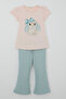 Girl's Tights Set with Cute Bow and Rabbit Print, Ages 1.5-5, Powder