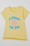 Girl's Short Sleeve T-Shirt with Embossed Flowers & Printed Text, Ages 5-10, Yellow - 3