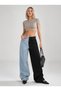 Women's Double Color Black Blue Wide Leg Loose Baggy Jeans Denim Trousers - 3